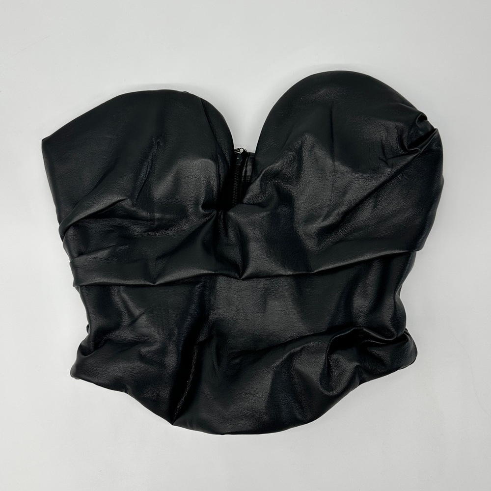 House of CB Black Faux Leather Strapless Bustier Top